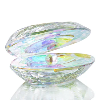 

H&D Crystal Figurines Reflective Colorful Sea Shell with an Artificial Pearl for Home Decor Rainbow Collectible Wedding Gift