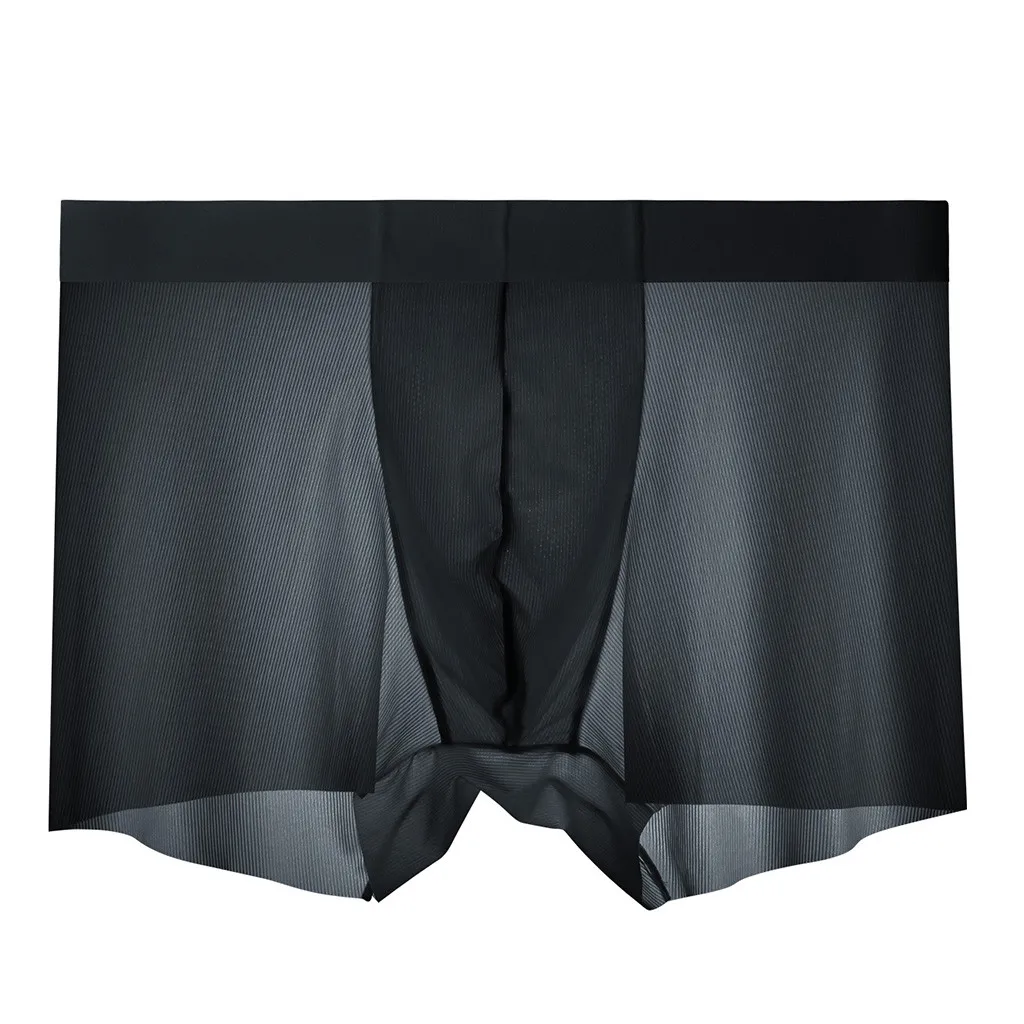 Dark Gray Дышащее Нижнее белье Мужские Шелковые летние модные шелковые мягкие удобные нижнее белье шелковые Нескользящие тонкие трусы с отдельной секцией для пениса - Цвет: Dark Gray