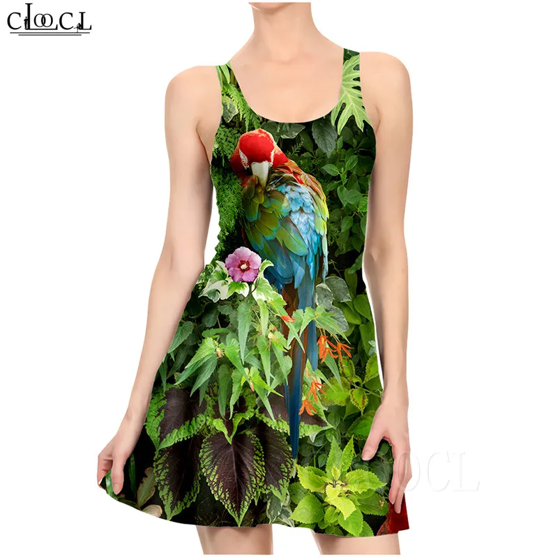 Ladies Dress Fashion Elegant Parrot Printed Colorful Dresses Sexy Women's Girls Short Slim Dress Beach Summer vestidos de verano (1)