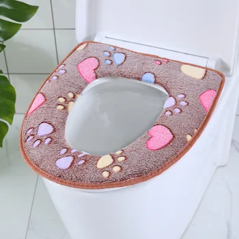 

New Hot Bathroom Mat Footprint Heart Print Toilet Seat Cushion Lid Cover for Home Bathroom Decor Waterproof SMD66