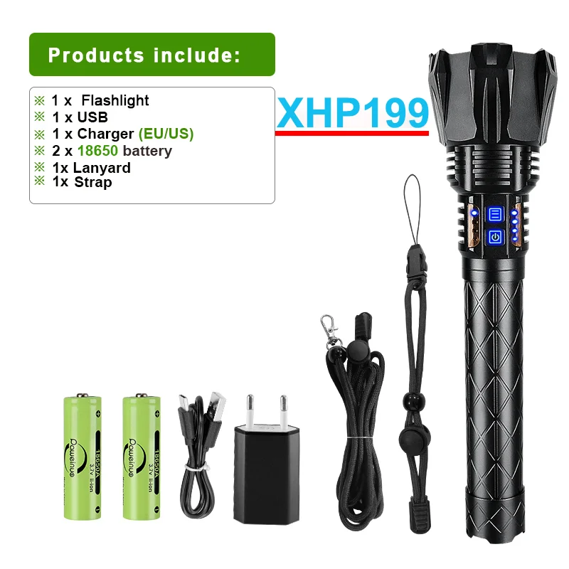 Most XHP199 Super Powerful Flashlight Usb Rechargeable LED Torch Light XHP160 High Power Led Tactical Flash light XHP100 Lantern penlight torch Flashlights