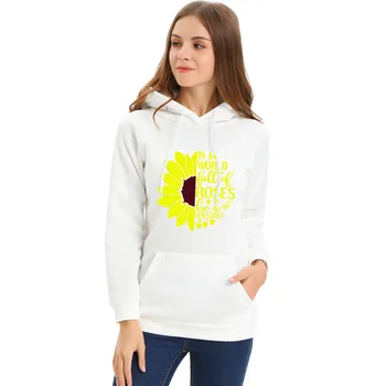 

Autumn and winter women's loose plus hooded sunflower letter women's sweater White color