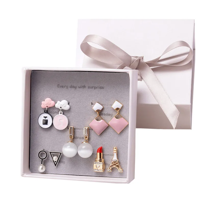 

Kyoko Alloy earrings set simple Japanese Korean earrings Week week long paragraph personality wild net red small jewelry gift