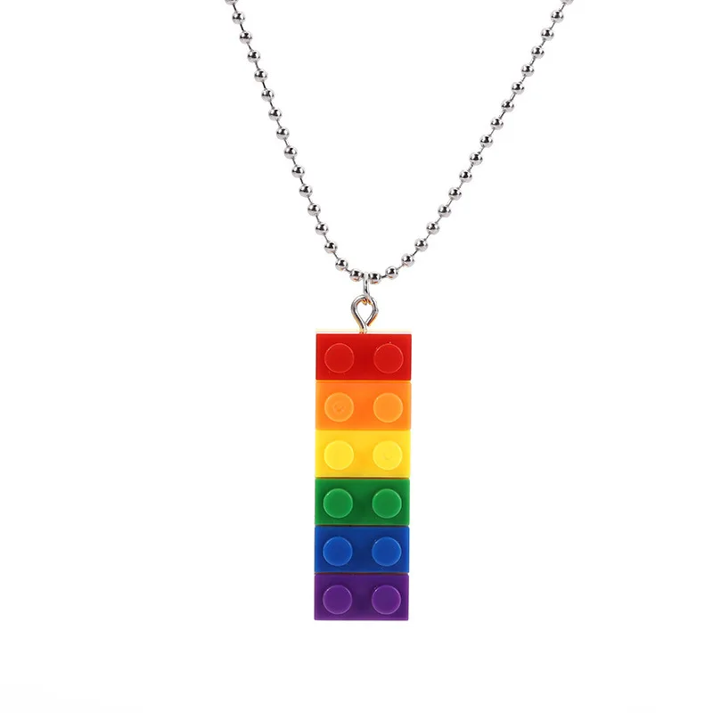 Single Rainbow 2X6 Dots Bricks Parts Rectangles Pendant Shaped Model Building Blocks with Chain Necklace Set DIY Kids Toys Gifs | Игрушки и