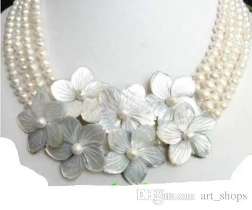 

Jewelry 4row White pearl flower shell Necklace