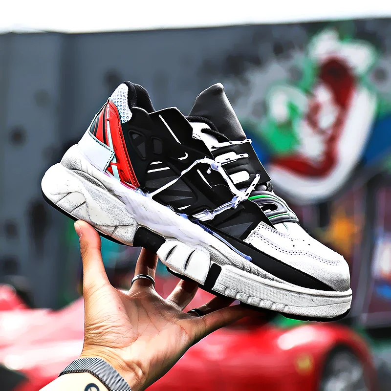 Черный new summer men's net red with the same sports ins super hot tide shoes Korean version of the wild dad shoes - Цвет: Черный