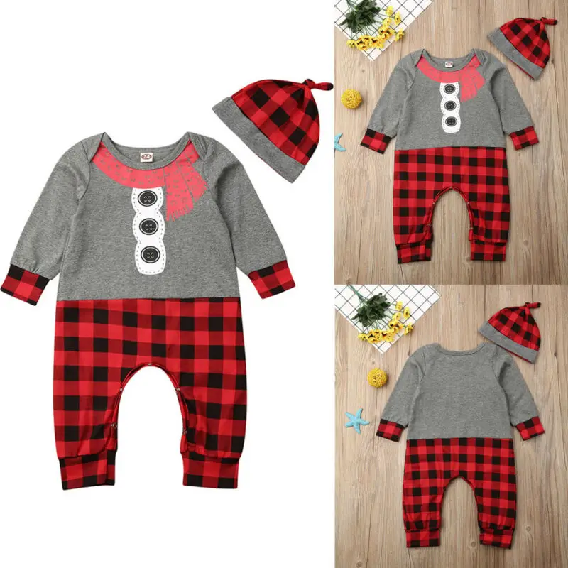 Emmababy комплект из 2 предметов на Рождество для новорожденных мальчиков и девочек, комбинезон+ шапка, комплект одежды