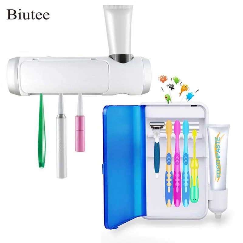 

Toothbrush Sterilizers UV Sanitizer Wall Mounted Toothbrush Holder with UV Light Toothbrush Cleaner Container With Adapter