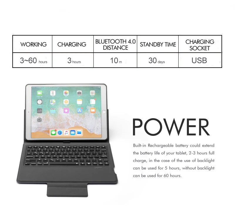 [Новинка] Bluetooth беспроводная клавиатура для нового iPad 10,", 7 цветов подсветки+ Премиум Тонкий кожаный чехол+ все в одном дизайне