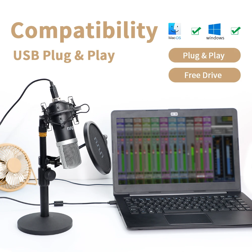  UHURU UM910 USB Microphone 192 kHz/24Bit Condenser Podcast Mikfofon Plug&Play Computer Mic for Gami