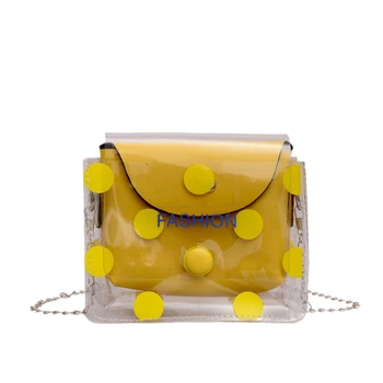 

New Style Women Bags Ladies Chain Messenger Bags Clear Pvc Flap Small Shoulder Bags Casual Girls Composite Crossbody Bags Yellow