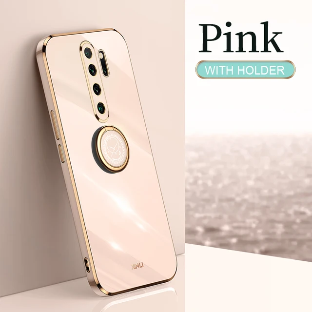Plating Square Finger Ring Holder Phone Case On For Xiaomi Redmi Note 8 Pro 2021 New Note8 8pro Luxury Soft Silicone Stand Cover ZH ZB Pink