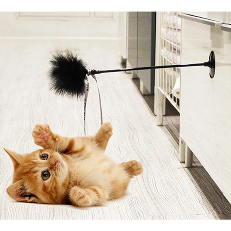 

Pet Self Tease Feather Toy Multi Color Bird Feather Plush Cat Wand With Bell Sucker Teaser Stick Cat Interactive Toys For Gatos