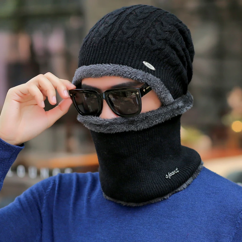 Зимние шапки для мужчин Skullies Beanie шапка зимняя шапка женский шерстяной шарф Кепки s комплект Балаклава маска капор вязаная шапка 55-62 см