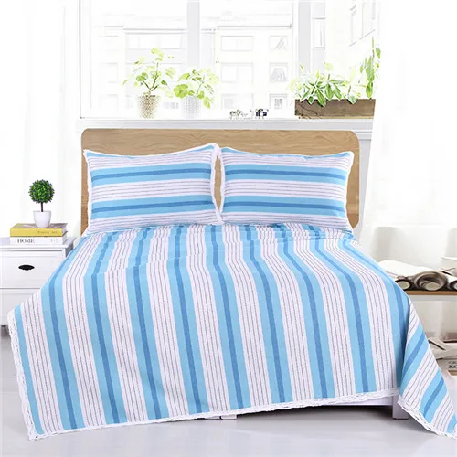 blue beige Комплект простыней из грубой ткани, покрывало на кровать в большую полоску, комплект простыней и наволочек, 250*250 см, покрывало с кружевным краем, плоский лист, сельский дом, стиль - Цвет: blue beige