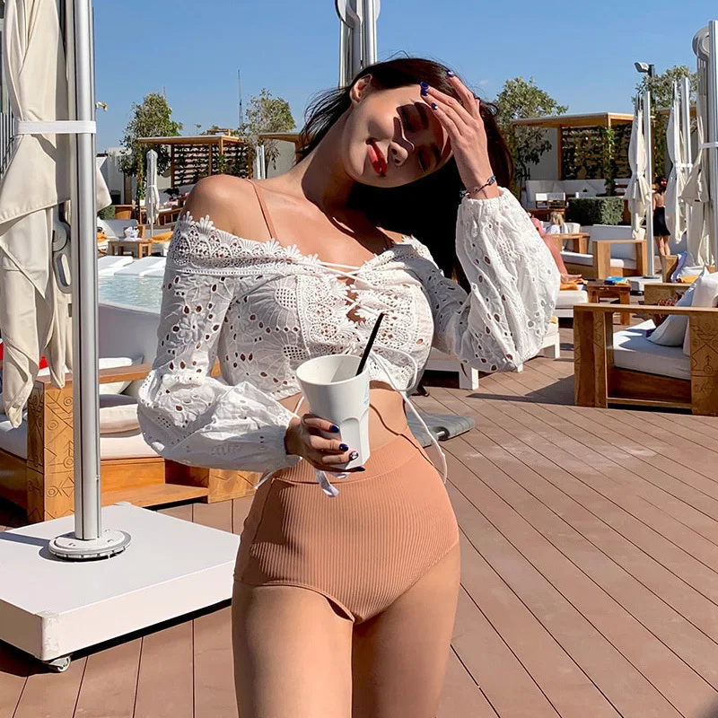 

2020 New Style Three-piece Set Two-piece Swimsuits Korean-style Women's-High-waisted Slimming Bikini Beach Hot Springs Swimwear