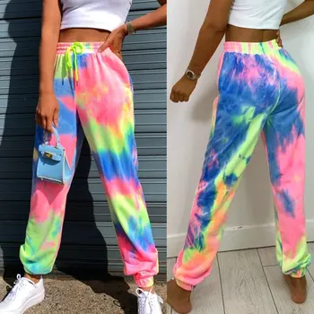 

Neon Tie-dye Joggers High Waist Long Baggy Pants Women Sweatpants Loose Trousers 2020 Summer Lace Up Pants Streetwear Clothes up