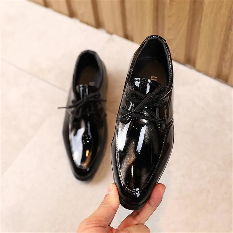 New Children Leather Shoes Black Boys Dress Shoes Kids Pointed Toe Casual