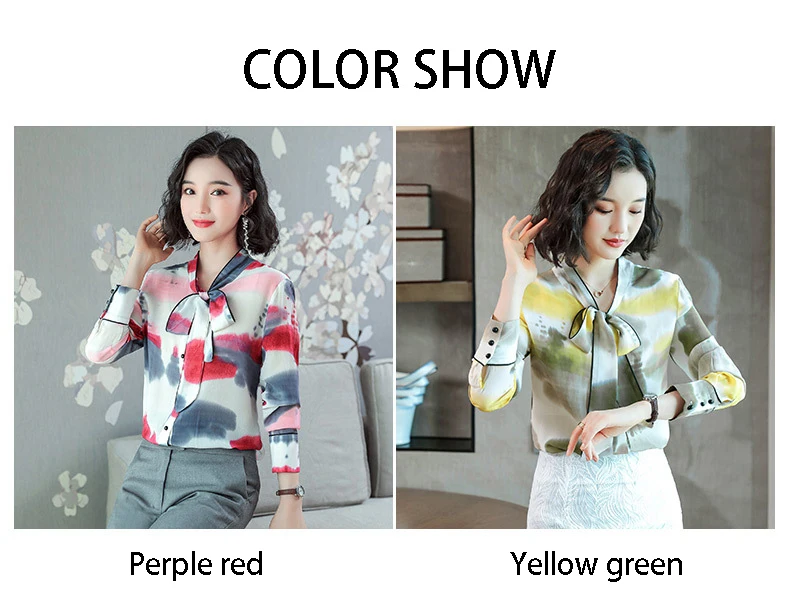 New Fashion Mulberry Silk Blouse Autumn Female Natural Silk Shirt Long-sleeved Mulberry Silk Fall Blouse#11261