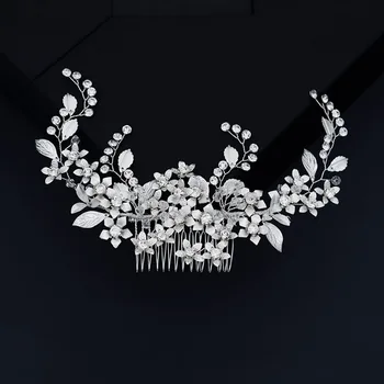 

Elegant Handmade Copper Flower Leaf Rhinestones Hair Comb Luxury Bride Wedding Headband Women Hair Jewelry Accessories VL