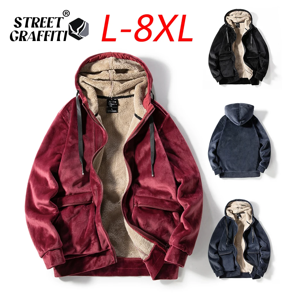 

2023 Autumn Winter Men Jackets Warm Fleece Coat Lambswool Hot Sale Vestes New Fashion Cotton Casual Loose Size 8XL Jacket Men
