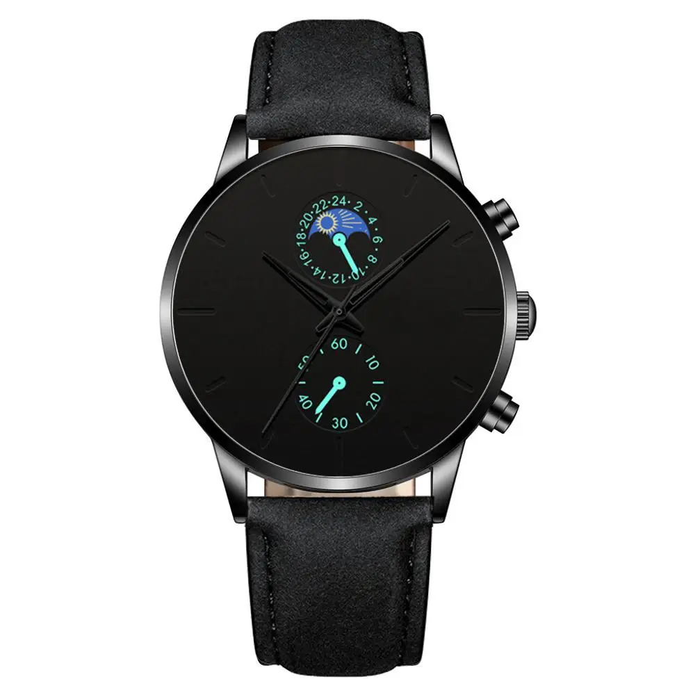 black blue Минималистичные модные мужские часы Роскошные деловые повседневные Черные кожаные часы классические мужские наручные часы Аналоговые часы Herren Uhren - Цвет: black blue