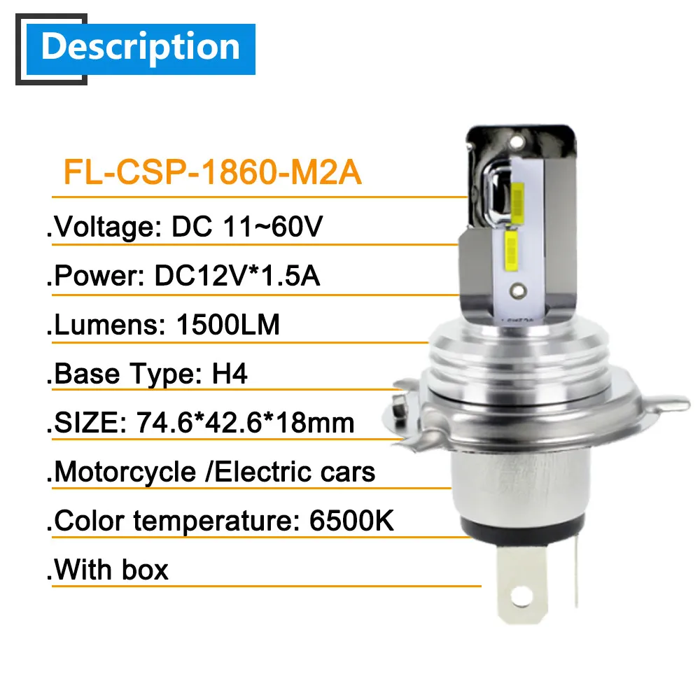 2X совмещенный дальний/ближний свет 18 Вт Белый DC 11-60V H4 BA20D 1860 12 светодиодов SMD со светодиодными кристаллами для M2A 1500LM сигнальная лампа светодиодные фары для мотоцикла Harley фары электромобили