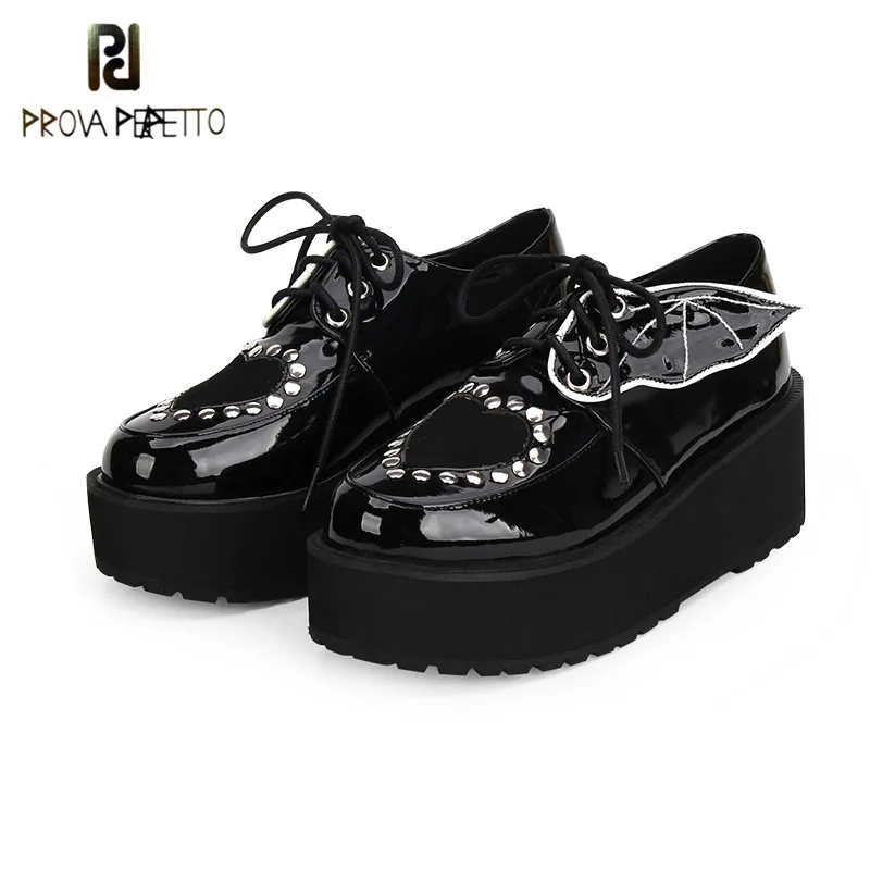 Prova Perfetto Japanese Harajuku Gothic Punk Lolita Autumn Winter Girls Shoes Thick Heel Platform Lace-up Black | Обувь