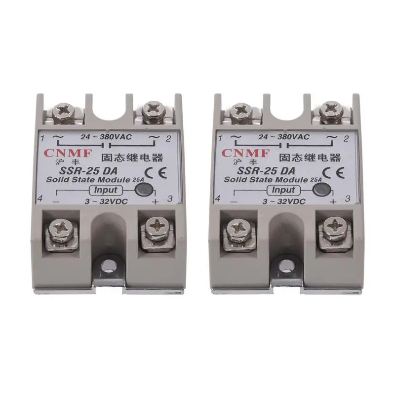 2 шт твердотельные реле SSR-25DA 25A/250 V 3-32V DC вход 24-380VAC выход