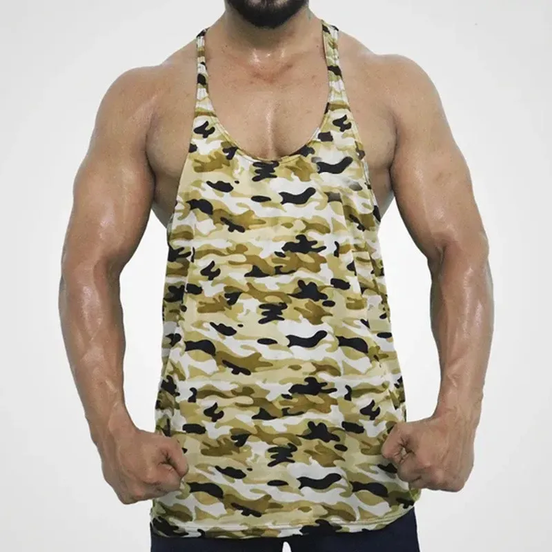 yellow camouflage Мужская майка для бодибилдинга, s, для тренажерного зала, для тренировок, фитнеса, майка без рукавов, Мужская быстросохнущая камуфляжная майка, Мужская майка, одежда - Цвет: yellow camouflage