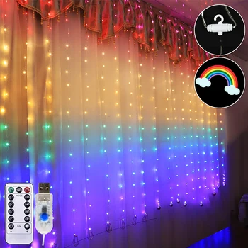 

150X200cm LED Rainbow Curtain Light USB Eight Function Mode Fairy Light String Christmas Wedding Party Indoor Outdoor Decoration