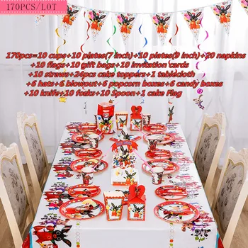 

170 PCS/LOT Bing Rabbit Theme Birthday Party Decorations Kids Disposable Tableware Set Cup Plate Home Party Supplies Baby Shower