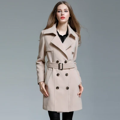 Beige CHAOJUE брендовый офисный женский узкий двубортный зеленый горошек кашемировое пальто британское элегантное стильное шерстяное пальто зимнее пальто распродажа - Цвет: Beige