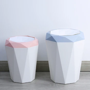 

Large Capacity Rolling Cover Dustbins Creative Diamond Shaped Bathroom Kitchen Garbage Storage Bucket Desktop Paper Trash Cans