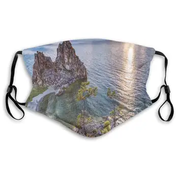 

Mouth Mask,Sanitary Mask,Protection From Dust, Ash,Pollen Face Masks Shaman Rock Lake Baikal In Russia Coastal Theme Sun Rays
