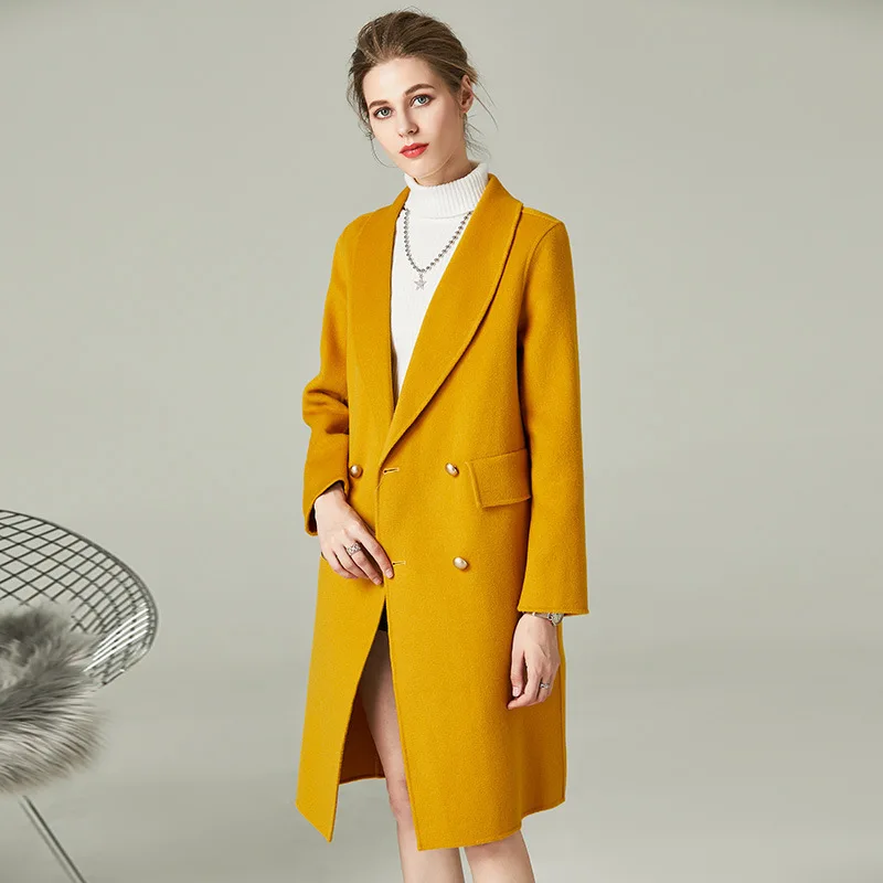 

women s winter coat lemon Double sided wool cashmere outwear 2019 autumn plus size ladies fashion overcoats long free ship
