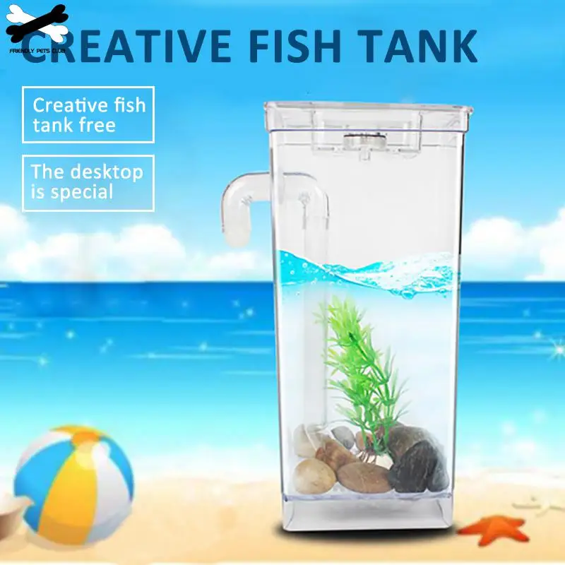 Mini Fish Tank Selfcleaning Aquarium Tabletop Small Plastic Goldfish