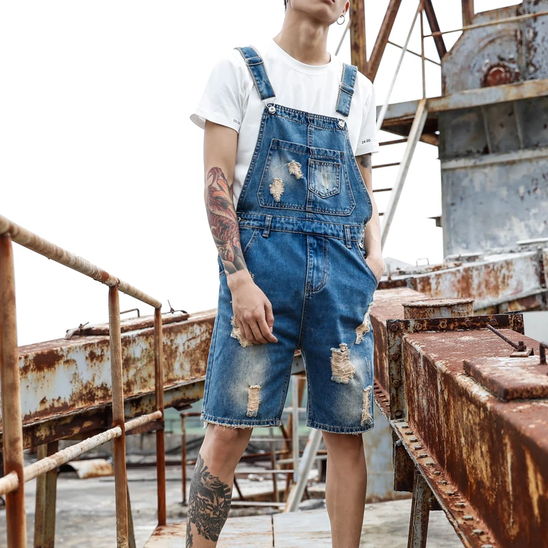 Ripped Jeans Jumpsuit Shorts Men Summer 