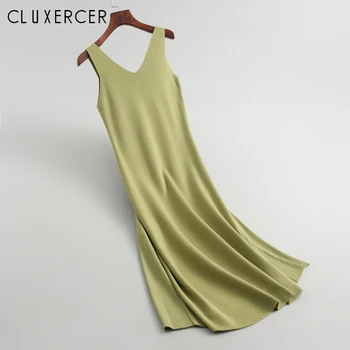 

Sexy Sleeveless Knitted Tank Dress Women Long Bodycon Dresses Summer 2019 New Sexy V Neck Ribbed Robe Femme Sundress