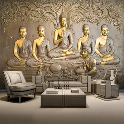 Пользовательские 3D Настенные обои Eiropean стиль тиснением золотой Будда фото обои гостиная отель задний план Декор 3D Papel де Parede