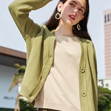 SEMIR вязаный женский кардиган Осень v-образный Вырез Свободный тонкий жакет пальто Простой чистый цвет свитер Одежда