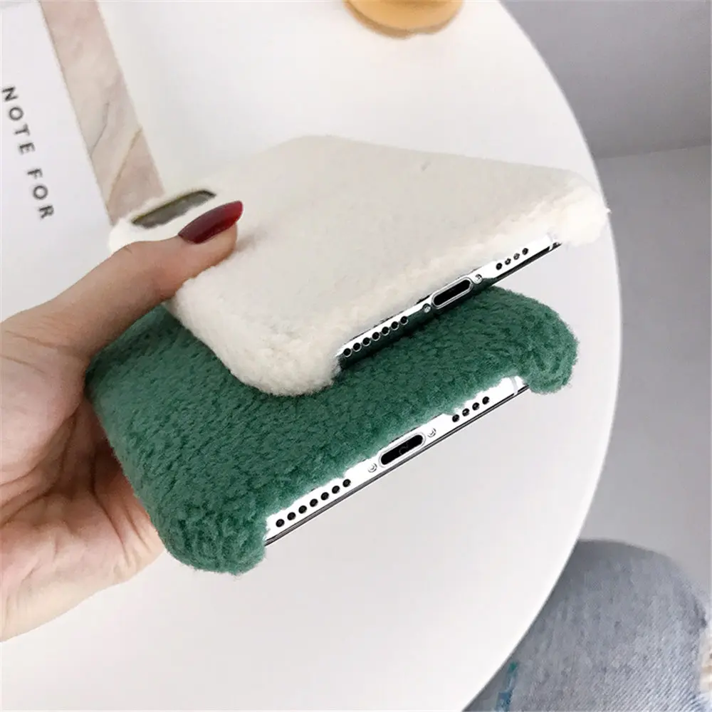 Lovebay плюшевый теплый пушистый чехол для iPhone 11 Pro X XR XS Max 7 8 6 6s Plus однотонный карамельный цвет чехол для телефона мягкая задняя крышка из искусственной кожи