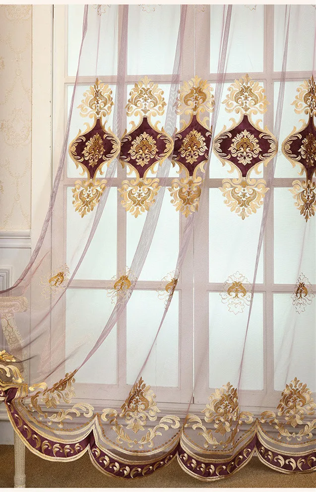Embroidery luxury curtains for living room high quality chenille Blue yellow purple curtain for bedroom Window Treatment Drapes - Цвет: Tulle 1