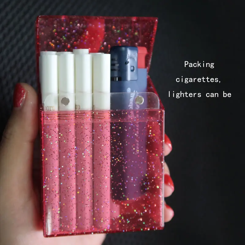 Держатель 20 шт прозрачный красный женский ультратонкий чехол для сигарет цветные сверкающие аксессуары для курения подарок на год для девушки
