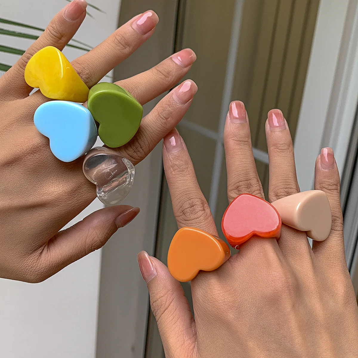 Acrylic Resin Rings Set For Women Girls Irregular Marble Pattern Colorful Transparent Ring Rings Jewelry