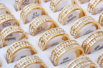 

Yingwu 5Pcs Lot Wholesale Classic Wide Ring 2 Row Lines Clear Crystal Wedding Ring for Women Girl Gold Ring Rhinestone Rings