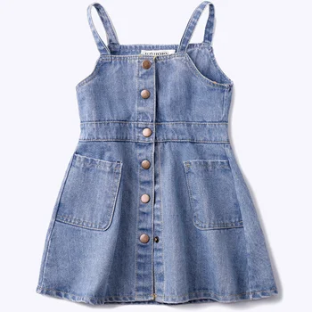 

2020 summer Kids Baby Girls Dresses Casual straps Denim Princess Pageant Party Casual Dress Girl a-line dress