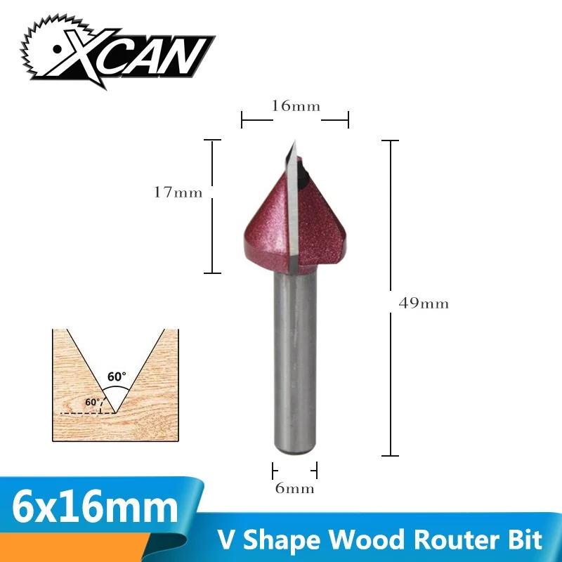 XCAN 1 шт. 6 мм хвостовик 16 мм в форма фреза 60 градусов сверла для гравировки 3D фрезы Маршрутизатор Зенковка для деревообработки
