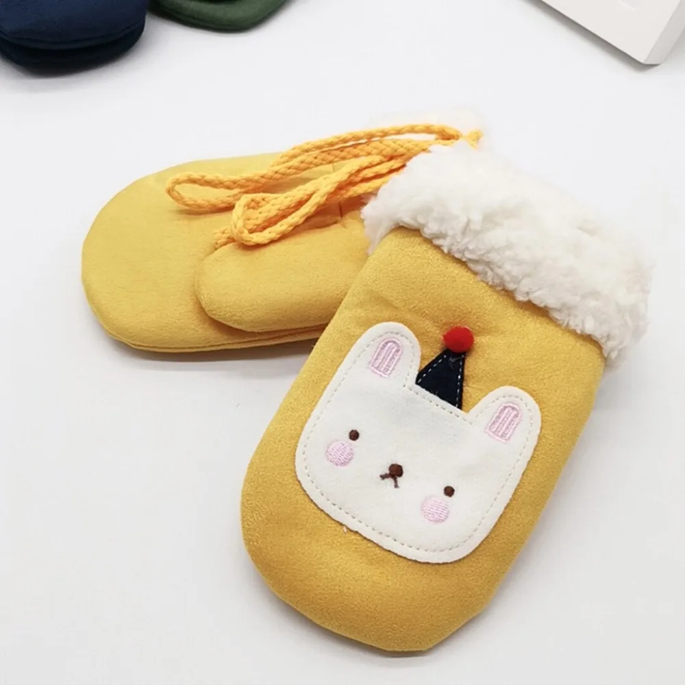 Children Kids Gloves Girls Winter Gloves Cute Cartoon Rabbit Print Villus Keep Warm Mittens Gloves Handschoenen#2N01
