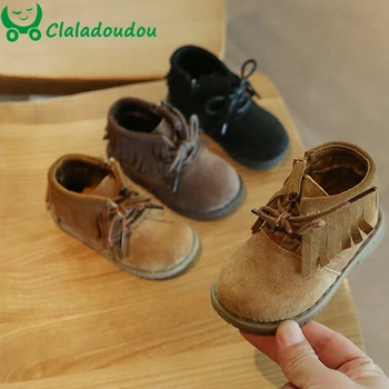 

Genuine Leather Flock Girls Black Boots Fringe Winter Toddler Girl Shoes Khaki Infant Walking Shoes Baby Boots For Girls